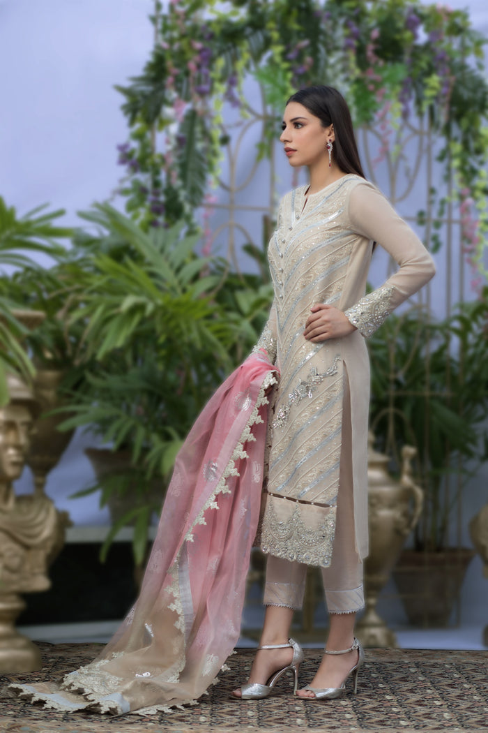 Wahaj M.Khan | Nureh Wedding Formals | Ivory and Candy Pink Straight Shirt by Wahaj M.Khan - Designer Dress - Type: Ladies Clothes - Available at Libayah - 100% Original