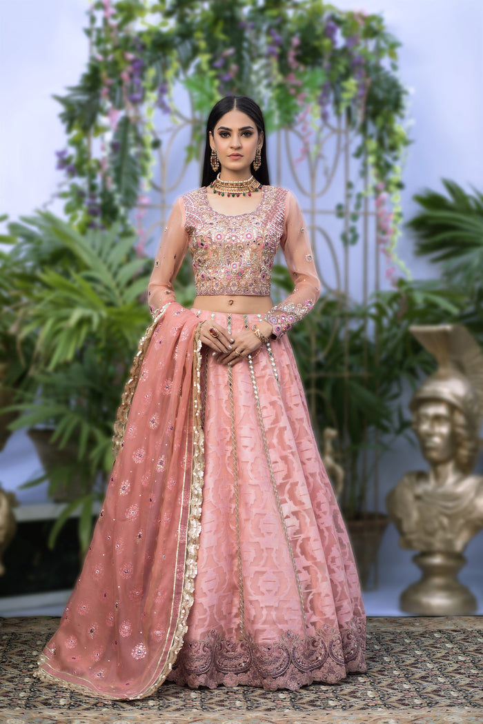 Wahaj M.Khan | Nureh Wedding Formals | Pale Pink Lenga and Choli by Wahaj M.Khan - Designer Dress - Type: Ladies Clothes - Available at Libayah - 100% Original