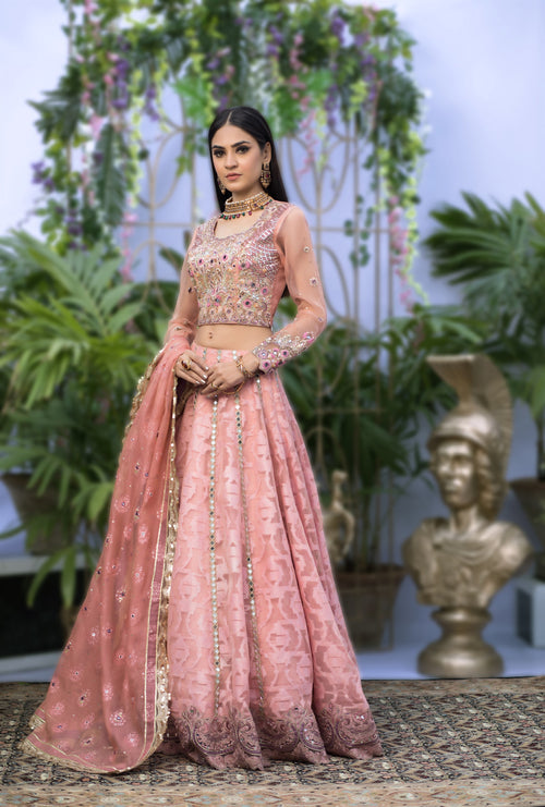 Wahaj M.Khan | Nureh Wedding Formals | Pale Pink Lenga and Choli by Wahaj M.Khan - Designer Dress - Type: Ladies Clothes - Available at Libayah - 100% Original
