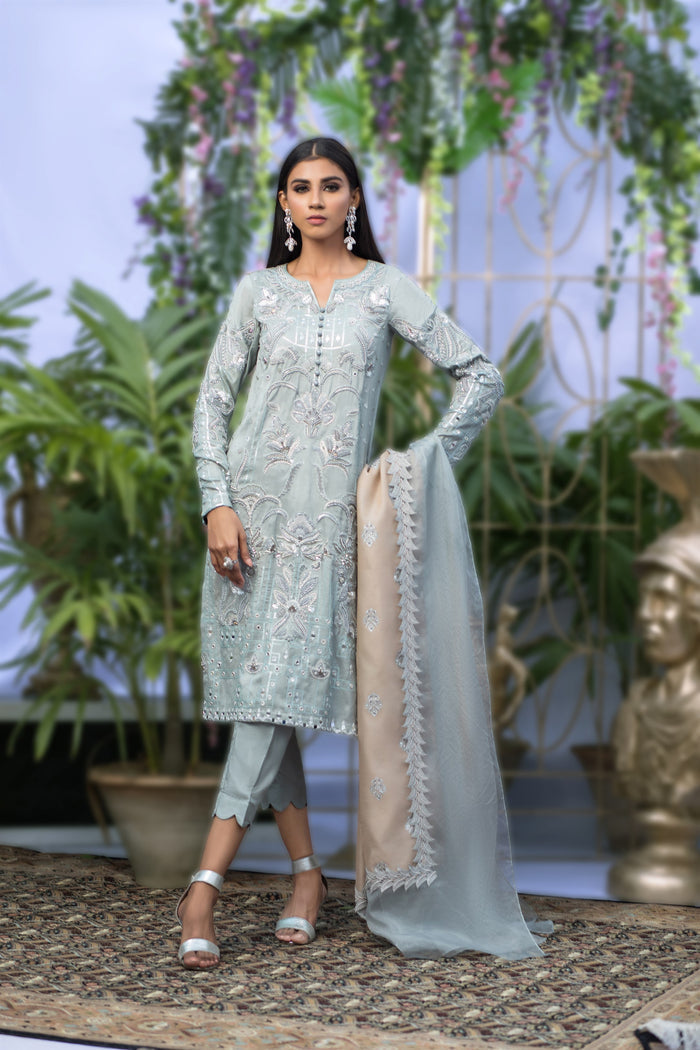 Wahaj M.Khan | Nureh Wedding Formals | Grey Straight Shirt and Pant by Wahaj M.Khan - Designer Dress - Type: Ladies Clothes - Available at Libayah - 100% Original