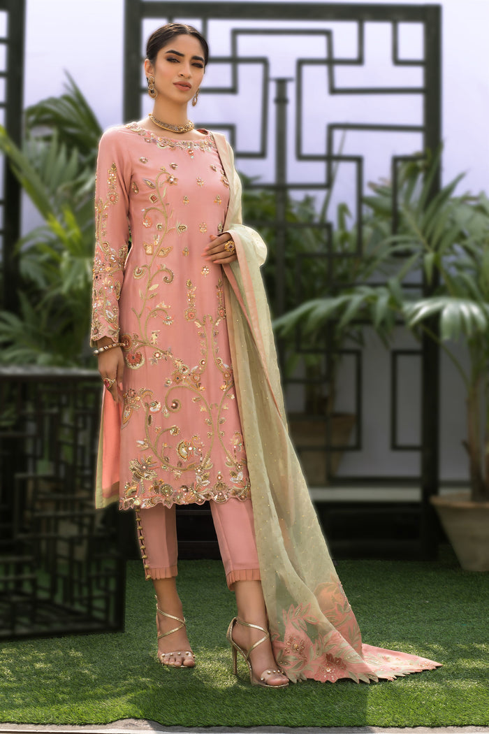 Wahaj M.Khan | Nureh Wedding Formals | Pink and Mint Green Straight Shirt and Pant by Wahaj M.Khan - Designer Dress - Type: Ladies Clothes - Available at Libayah - 100% Original