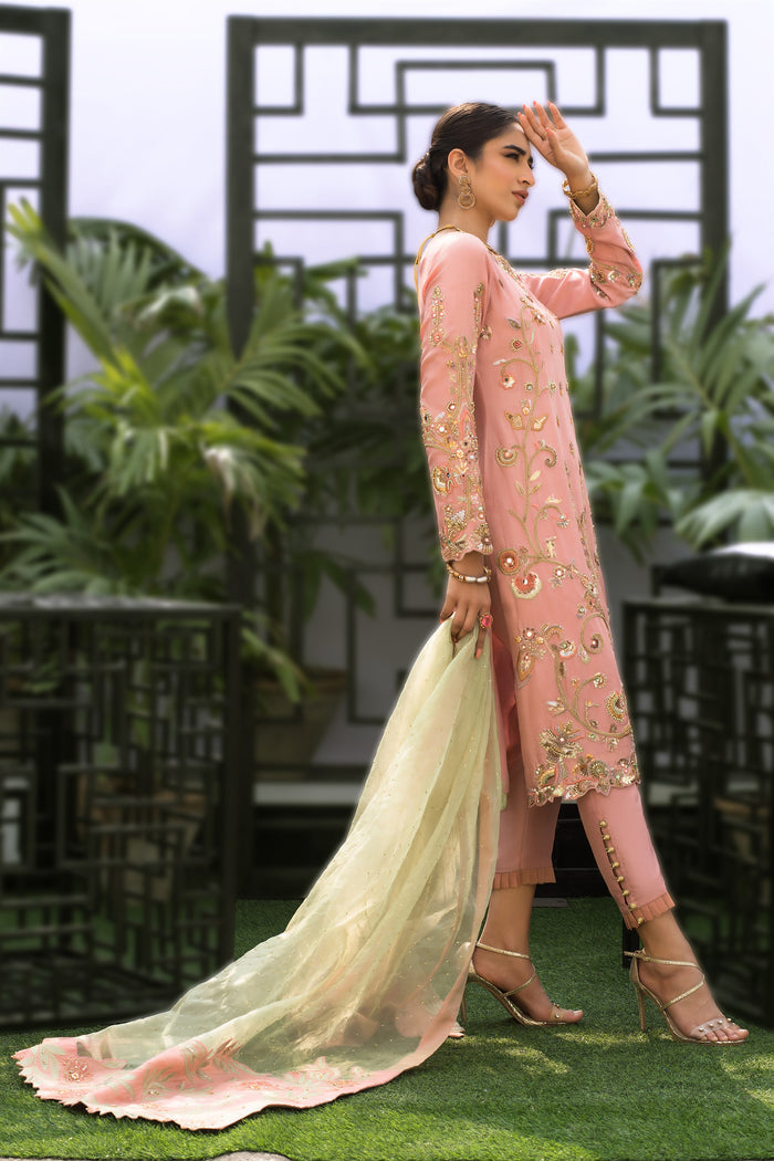 Wahaj M.Khan | Nureh Wedding Formals | Pink and Mint Green Straight Shirt and Pant by Wahaj M.Khan - Designer Dress - Type: Ladies Clothes - Available at Libayah - 100% Original