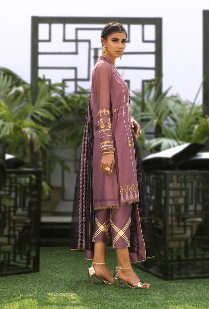 Wahaj M.Khan | Nureh Wedding Formals | Lilac and Black Straight shirt and Pants with Shawl by Wahaj M.Khan - Designer Dress - Type: Ladies Clothes - Available at Libayah - 100% Original