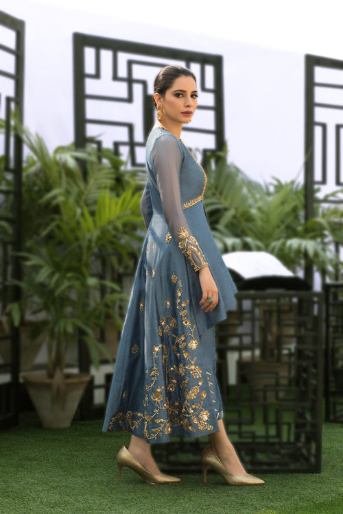 Wahaj M.Khan | Nureh Wedding Formals | Grey Asymmetric Jacket by Wahaj M.Khan - Designer Dress - Type: Ladies Clothes - Available at Libayah - 100% Original