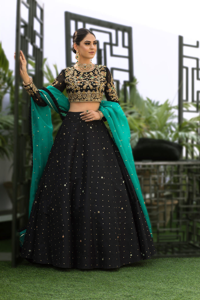 Wahaj M.Khan | Nureh Wedding Formals | Black Lenga Choli by Wahaj M.Khan - Designer Dress - Type: Ladies Clothes - Available at Libayah - 100% Original