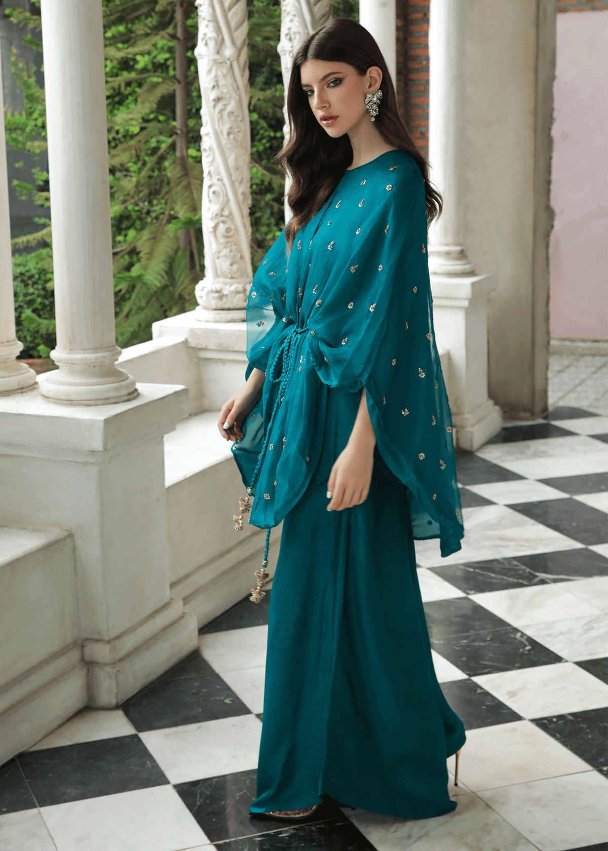 Purple Haze Pret Studio | Apsara Formals | Deep Turquoise Organza Wrap Outfit by Purple Haze - Designer Dress - Type: Ladies Clothes - Available at Libayah - 100% Original
