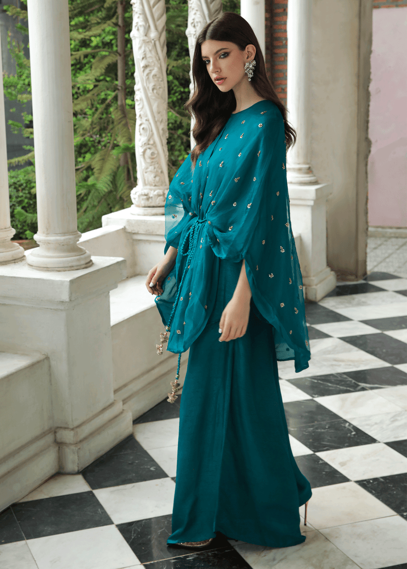 Purple Haze Pret Studio | Apsara Formals | Deep Turquoise Organza Wrap Outfit by Purple Haze - Designer Dress - Type: Ladies Clothes - Available at Libayah - 100% Original