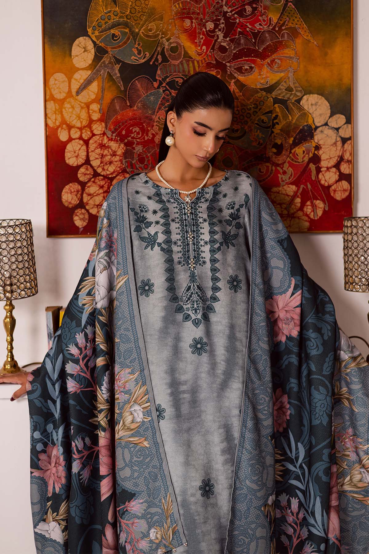 SP-193 – authentic Pakistani dress from the Nureh Linen Jacquard collection for women in the UK.