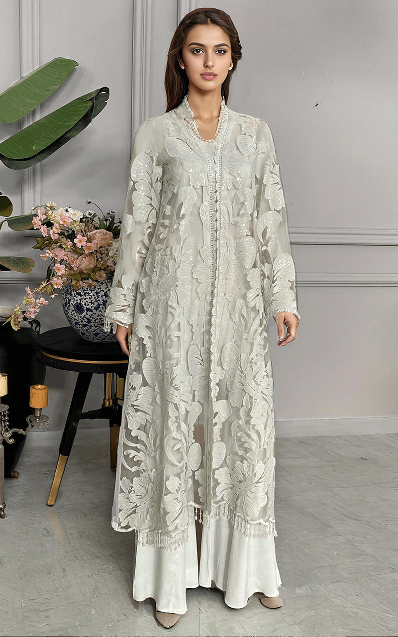 Threads and Motifs | Formal Dresses 25 | Net Embroidered Jacket With Trouser by Threads and Motifs - Designer Dress  - Type : Ladies Clothes - Available at Libayah - 100% Original 