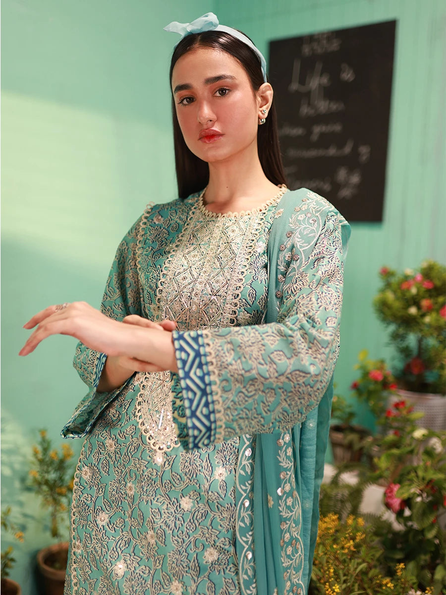 Salitex | Izel Lawn 24 | SKY BLOOM - LUXURY LAWN EMBROIDERED SUIT by Salitex - Designer Dress - Type: Casuals - Available at Libayah - 100% Original