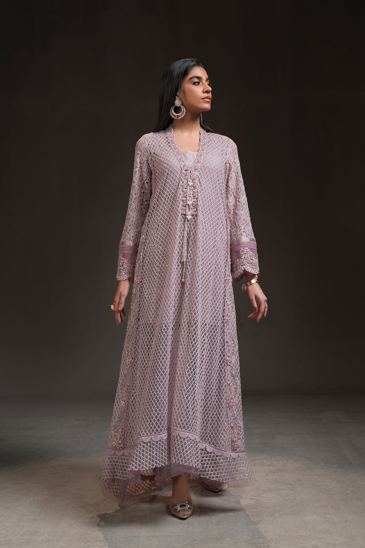 Ammara Khan | Glitz Luxury Pret 24 | FLOWY LAVENDER LONG SHIRT (D-01) by Ammara Khan - Designer Dress - Type: Ladies Clothes - Available at Libayah - 100% Original