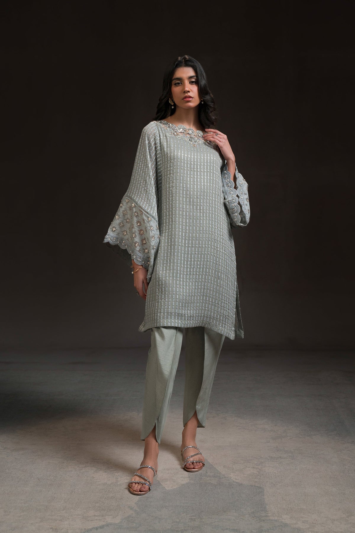 Ammara Khan | Glitz Luxury Pret 24 | BOXY TUNIC AND TULIP SHALWAR SET (D-08) by Ammara Khan - Designer Dress - Type: Ladies Clothes - Available at Libayah - 100% Original
