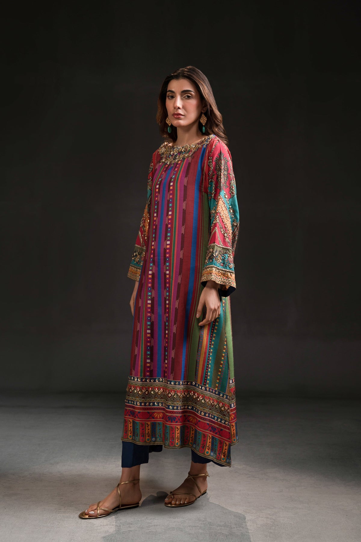Ammara Khan | Glitz Luxury Pret 24 | MAGENTA RAINBOW TUNIC SET (D-10) by Ammara Khan - Designer Dress - Type: Ladies Clothes - Available at Libayah - 100% Original