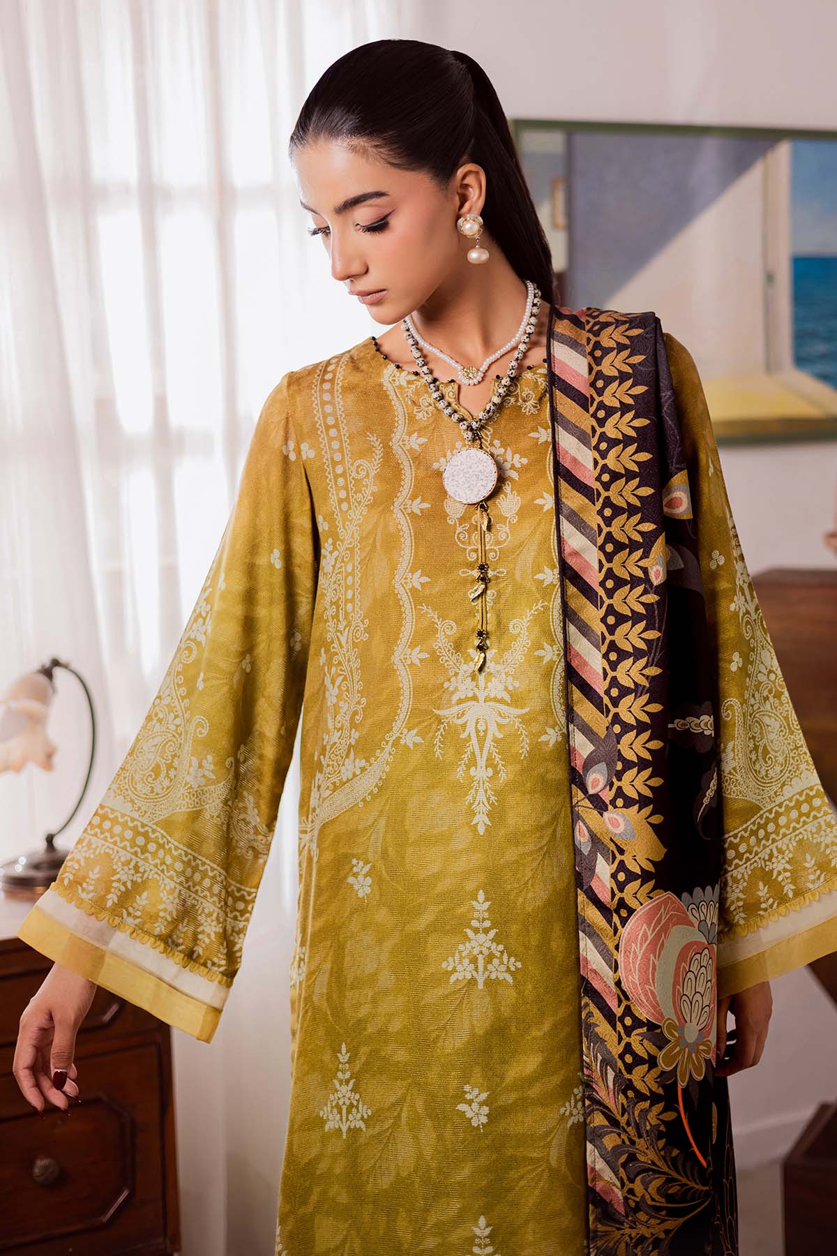 SP-189 – authentic Pakistani dress from the Nureh Linen Jacquard collection for women in the UK.