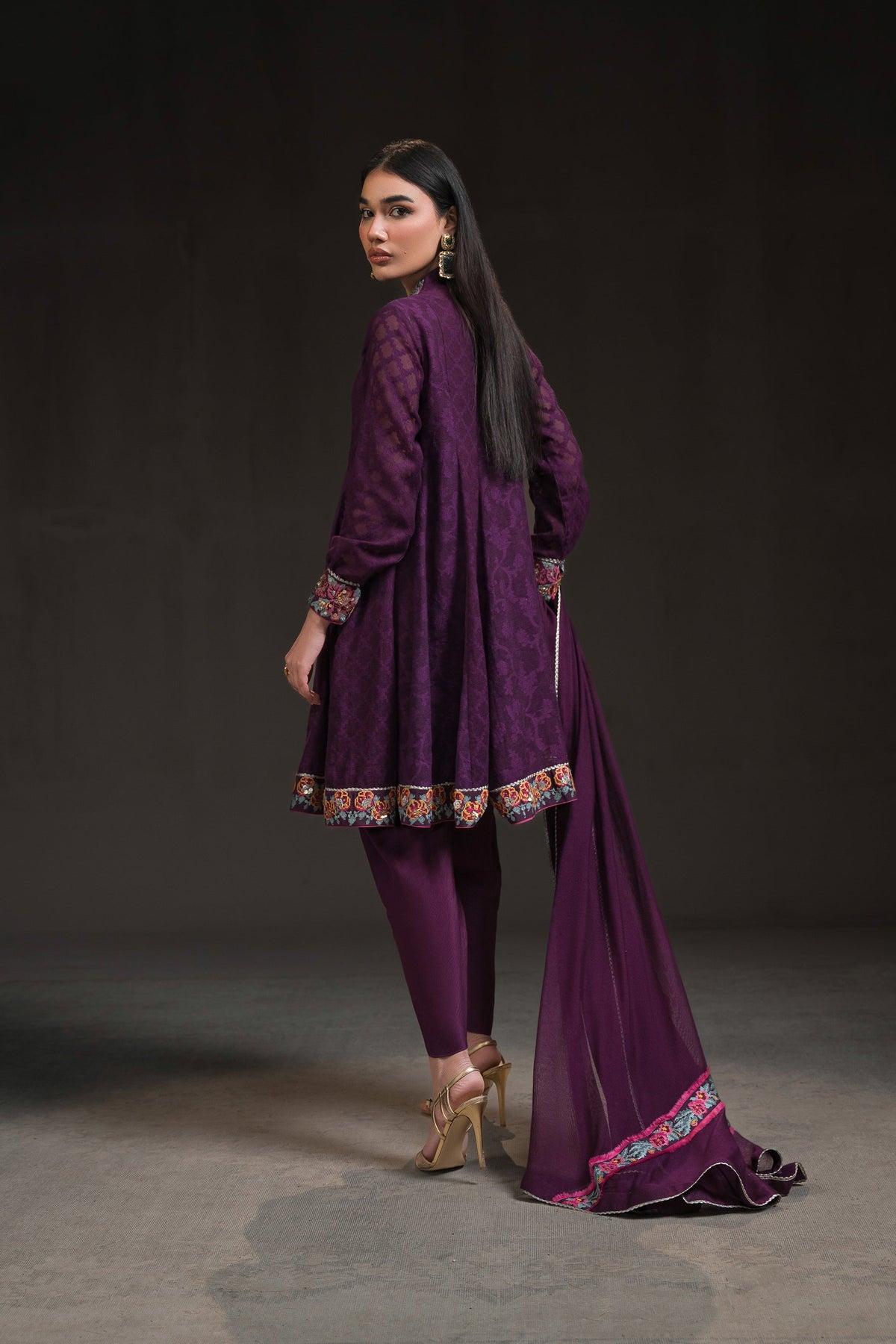 Ammara Khan | Glitz Luxury Pret 24 | DEEP PURPLE PEPLUM KALIDAR (D-18) by Ammara Khan - Designer Dress - Type: Ladies Clothes - Available at Libayah - 100% Original