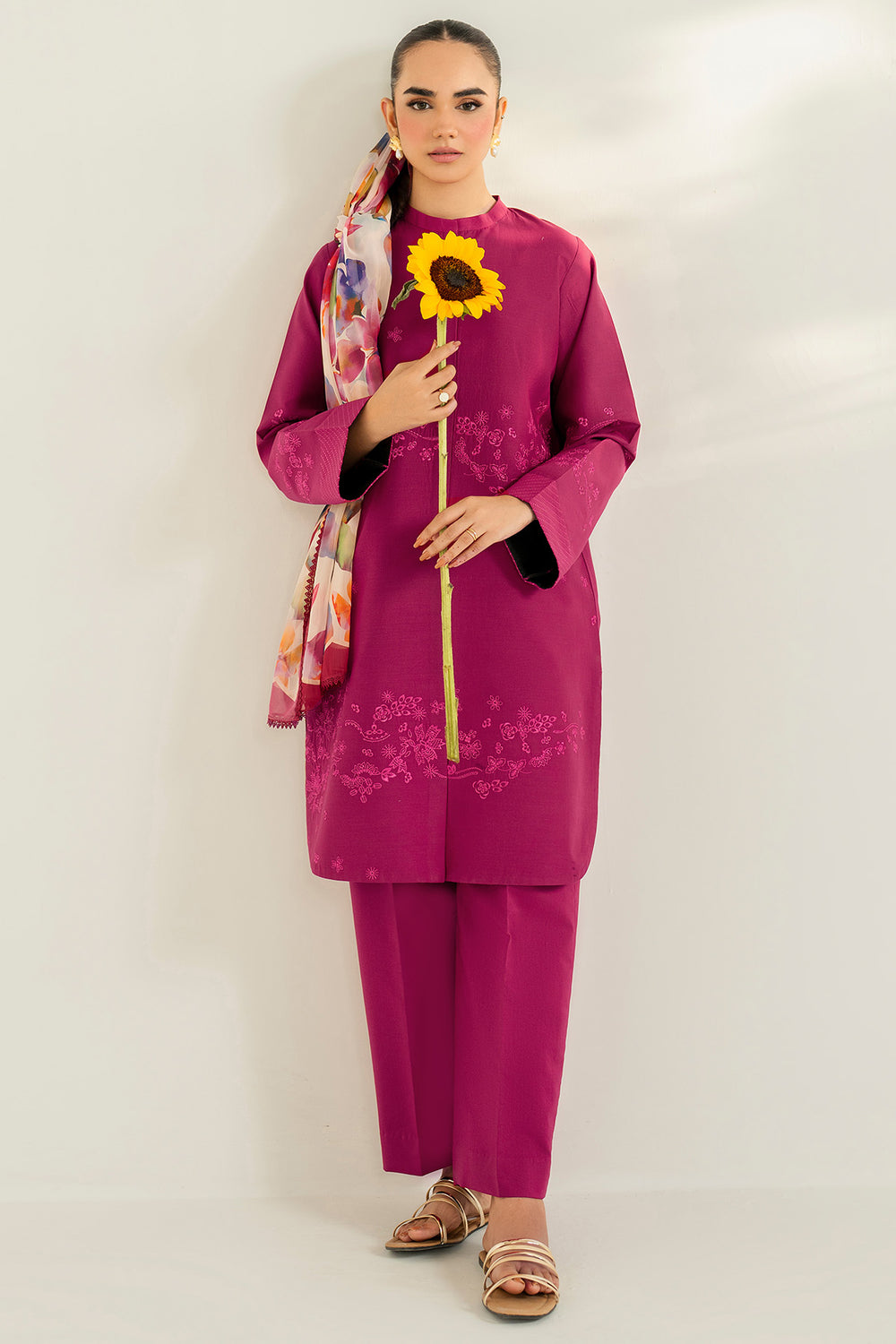 Farasha | Thread Lines Embroidered | Fuchsia Fern by Farasha - Designer Dress  - Type : Ladies Clothes - Available at Libayah - 100% Original 