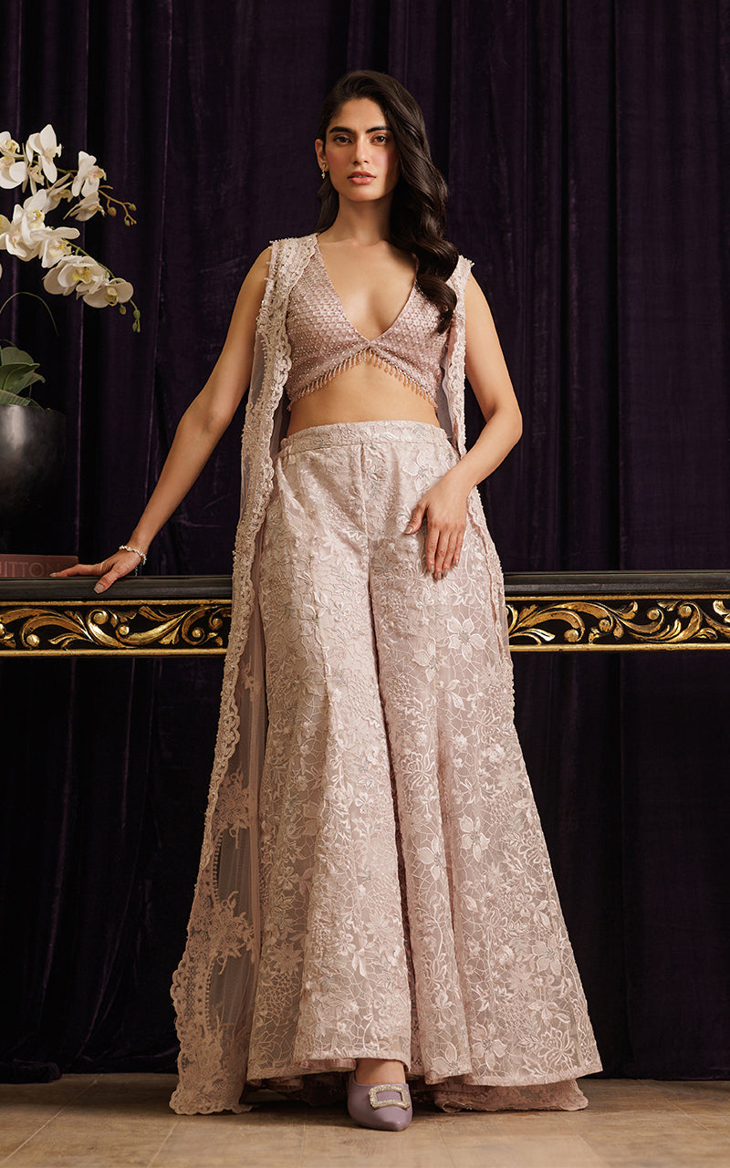 Threads and Motifs | Formal Dresses 25 | Net Embroidered Jacket with Embroidered Tube & Trouser by Threads and Motifs - Designer Dress  - Type : Ladies Clothes - Available at Libayah - 100% Original 