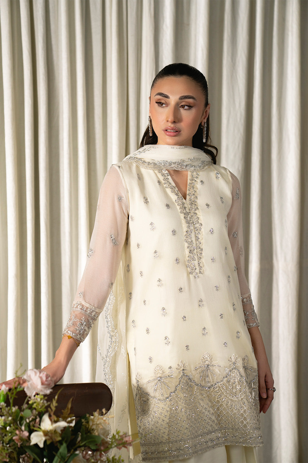 Neeshay | Ready to Wear Chiffon | RTW-CHFN-06 White by Neeshay - Designer Dress  - Type : Ladies Clothes - Available at Libayah - 100% Original 