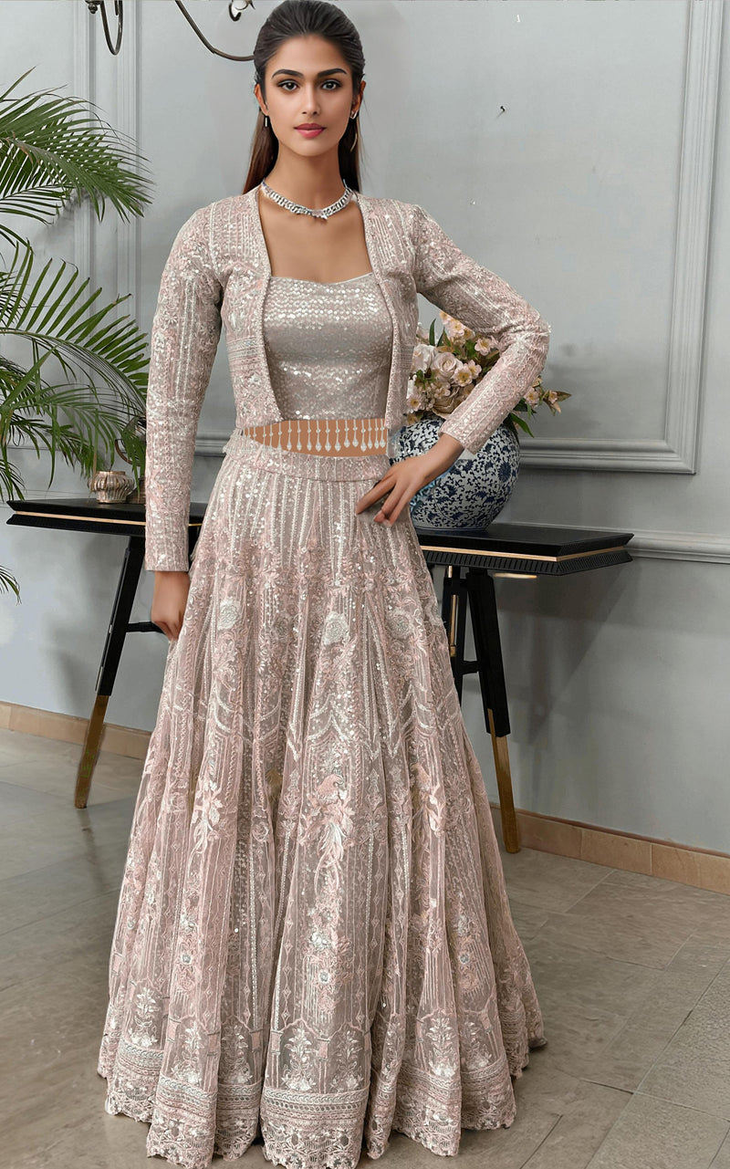 Threads and Motifs | Formal Dresses 25 | Net Embroidered Jacket With Lehenga by Threads and Motifs - Designer Dress  - Type : Ladies Clothes - Available at Libayah - 100% Original 