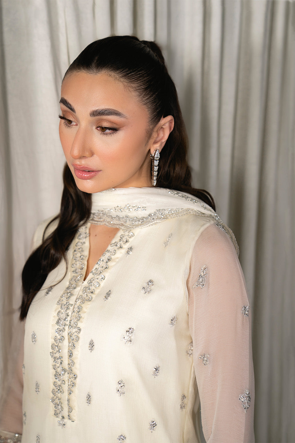 Neeshay | Ready to Wear Chiffon | RTW-CHFN-06 White by Neeshay - Designer Dress  - Type : Ladies Clothes - Available at Libayah - 100% Original 