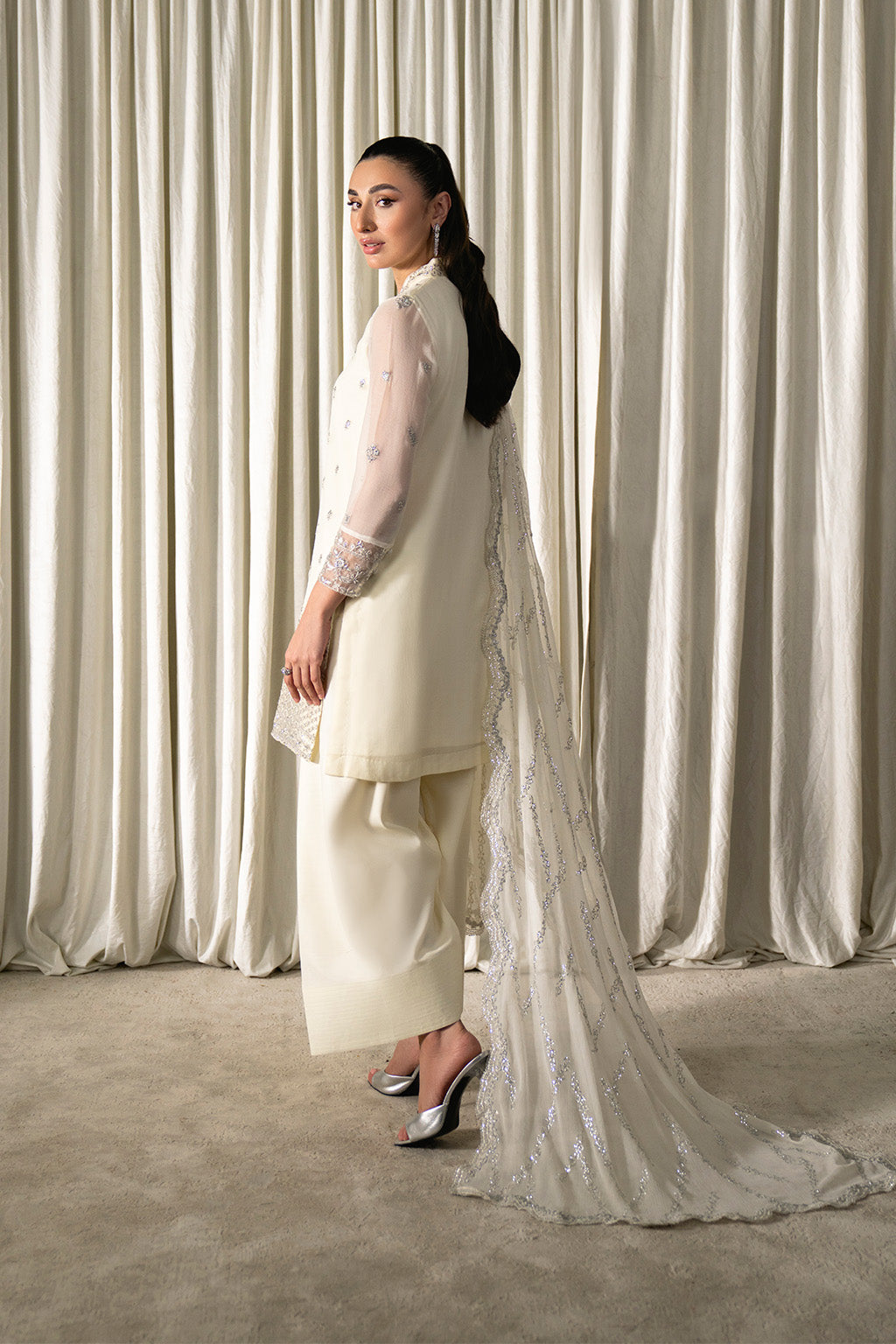 Neeshay | Ready to Wear Chiffon | RTW-CHFN-06 White by Neeshay - Designer Dress  - Type : Ladies Clothes - Available at Libayah - 100% Original 