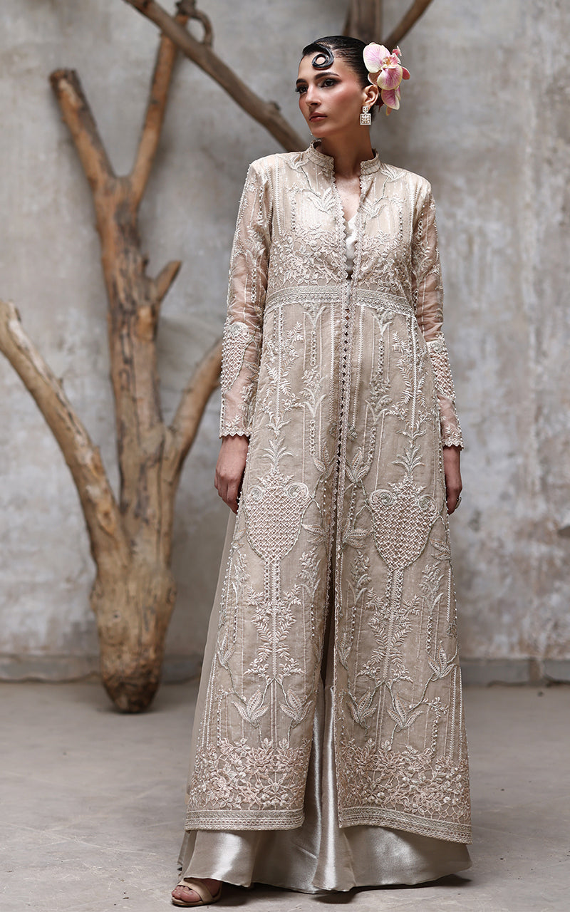 Threads and Motifs | Formal Dresses 25 | NET EMBROIDERED JACKET WITH GHARARA by Threads and Motifs - Designer Dress  - Type : Ladies Clothes - Available at Libayah - 100% Original 