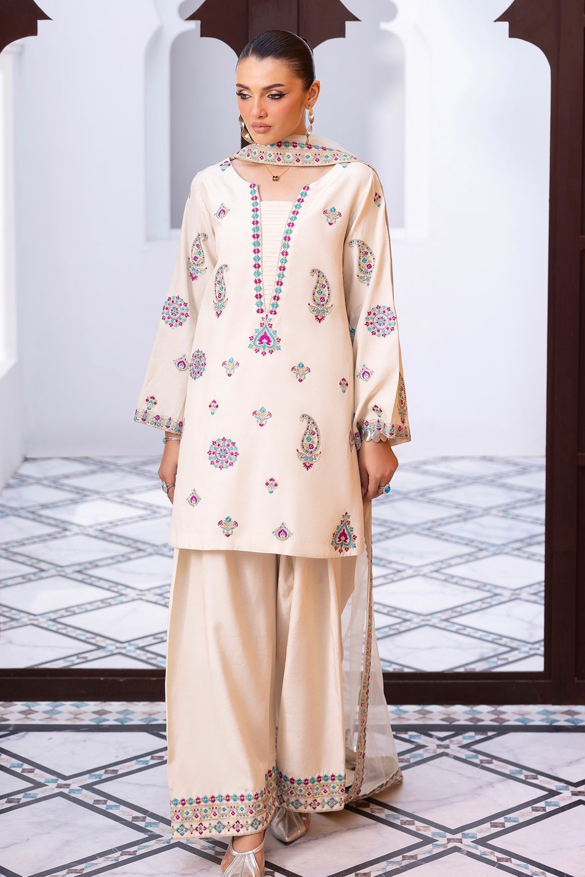Charizma | Festive Pret | 3-PC Embroidered Raw-Silk CMA-6-404 by Charizma - Designer Dress  - Type : Ladies Clothes - Available at Libayah - 100% Original 
