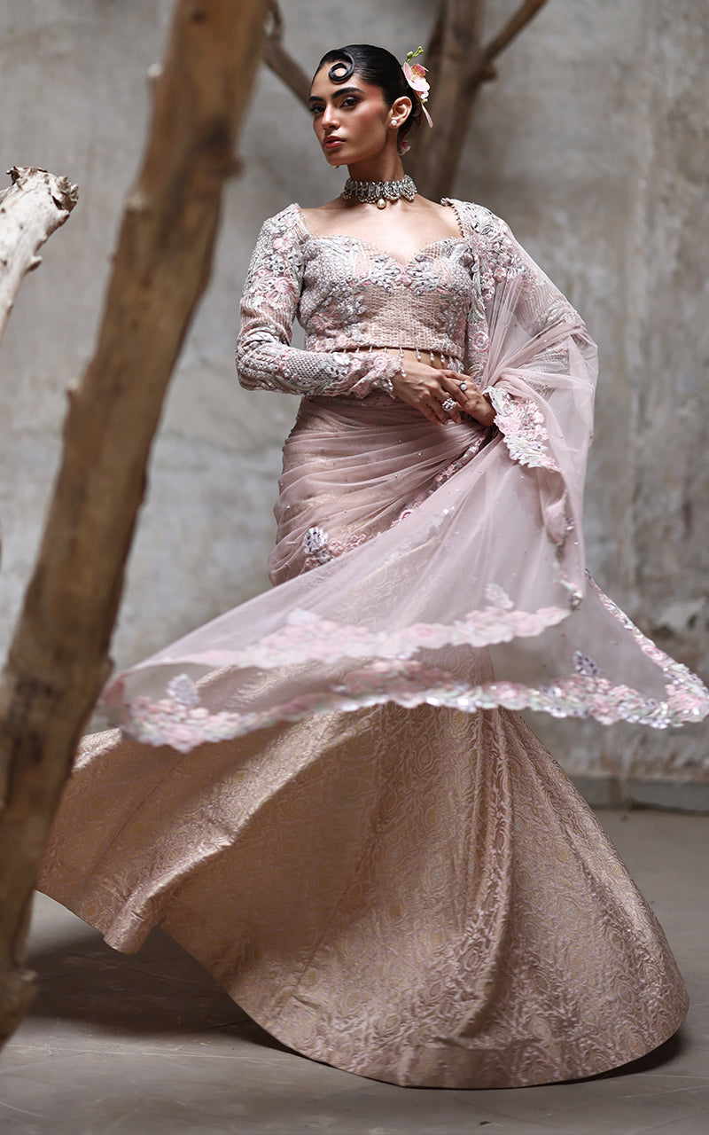 Threads and Motifs | Formal Dresses 25 | Organza Embroidered Blouse With Lehenga by Threads and Motifs - Designer Dress  - Type : Ladies Clothes - Available at Libayah - 100% Original 