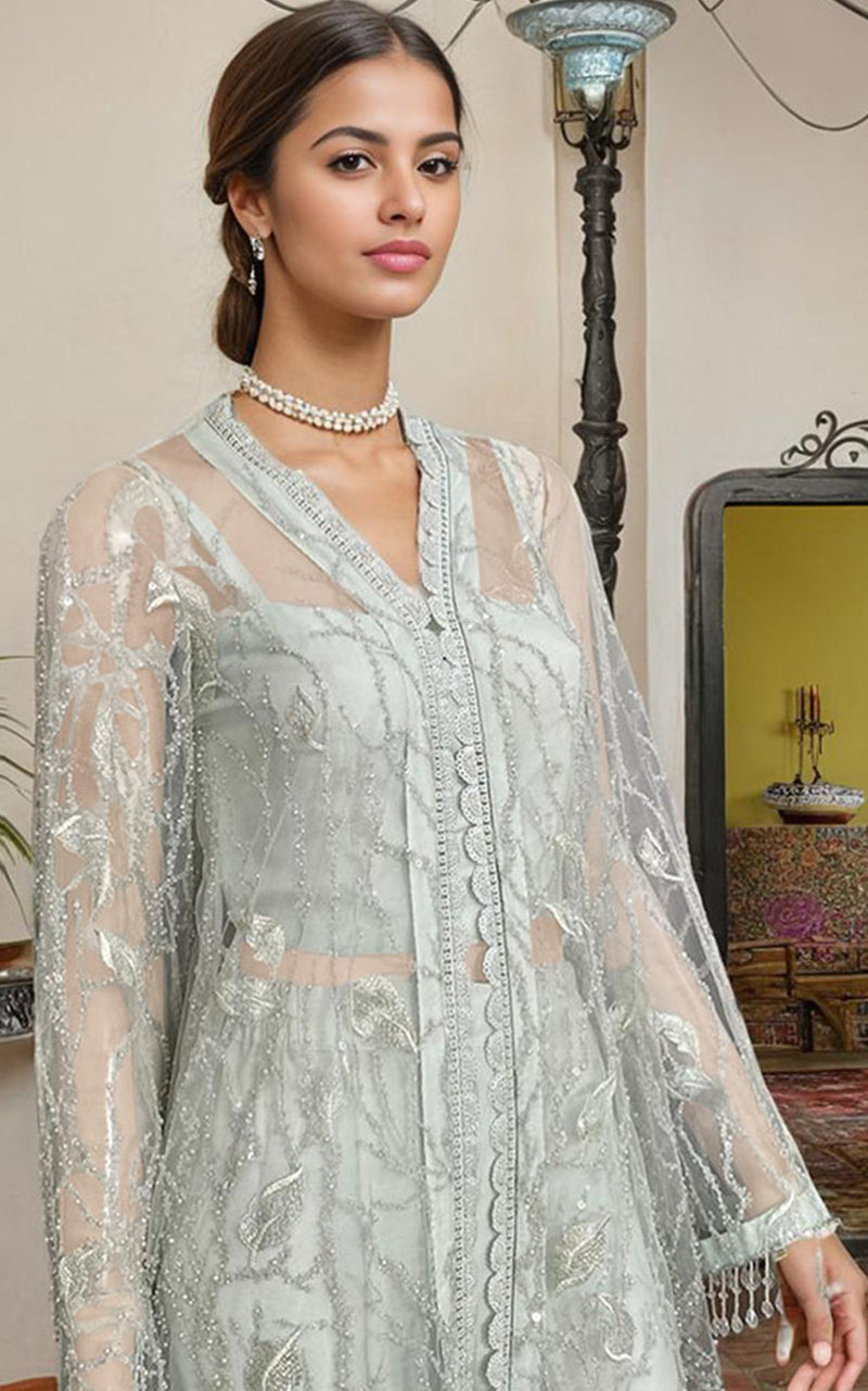 Threads and Motifs | Formal Dresses 25 | Net Embroidered Jacket With Trouser by Threads and Motifs - Designer Dress  - Type : Ladies Clothes - Available at Libayah - 100% Original 