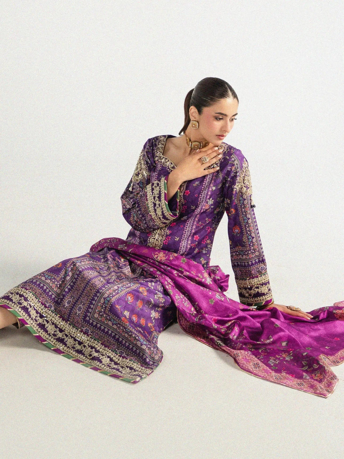 Gulaal | Aira Printed Silk | Plum Noir by Gulaal - Designer Dress  - Type : Ladies Clothes - Available at Libayah - 100% Original 