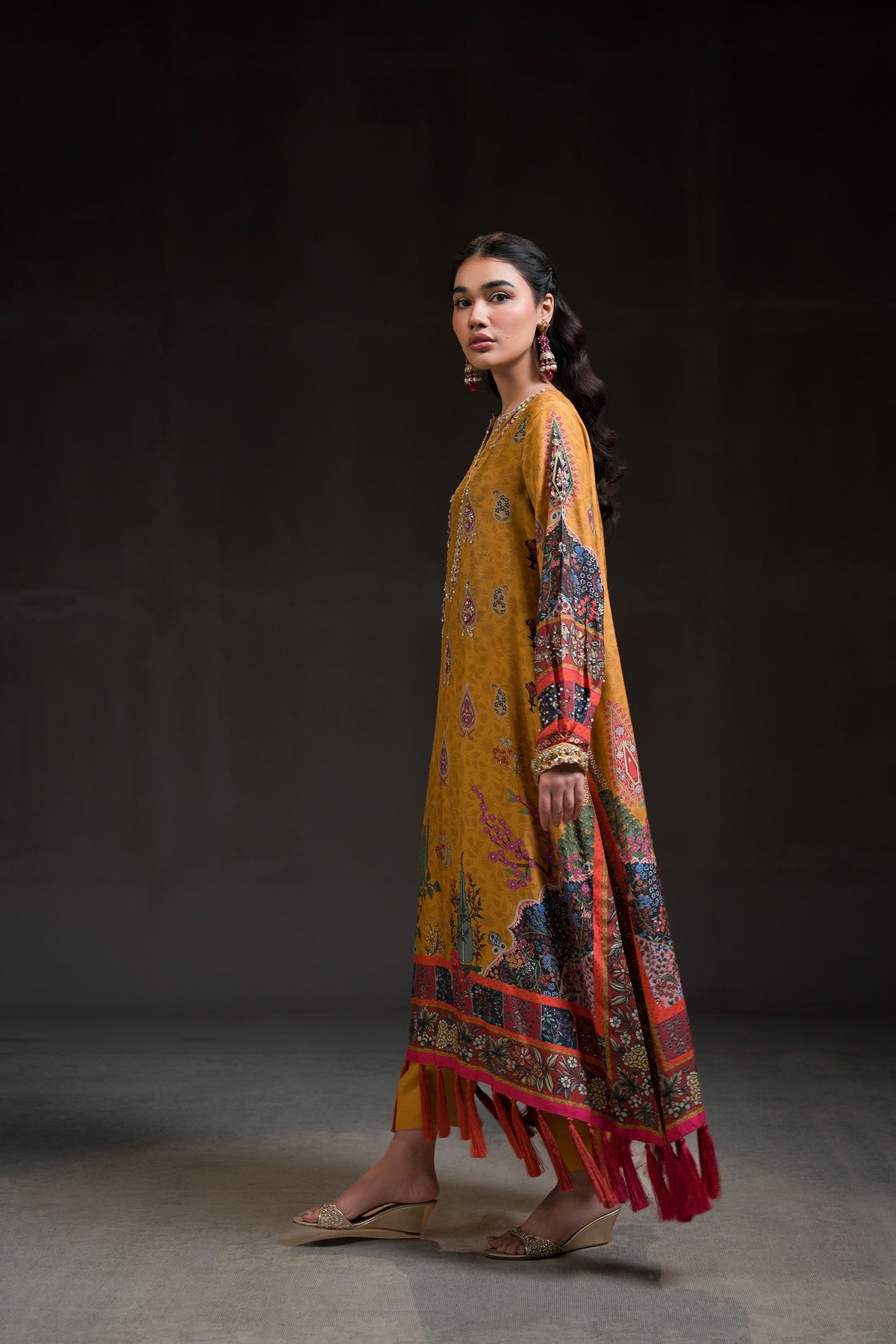 Ammara Khan | Glitz Luxury Pret 24 | MUSTARD GOLD KAFTAN SET (D-12) by Ammara Khan - Designer Dress - Type: Ladies Clothes - Available at Libayah - 100% Original