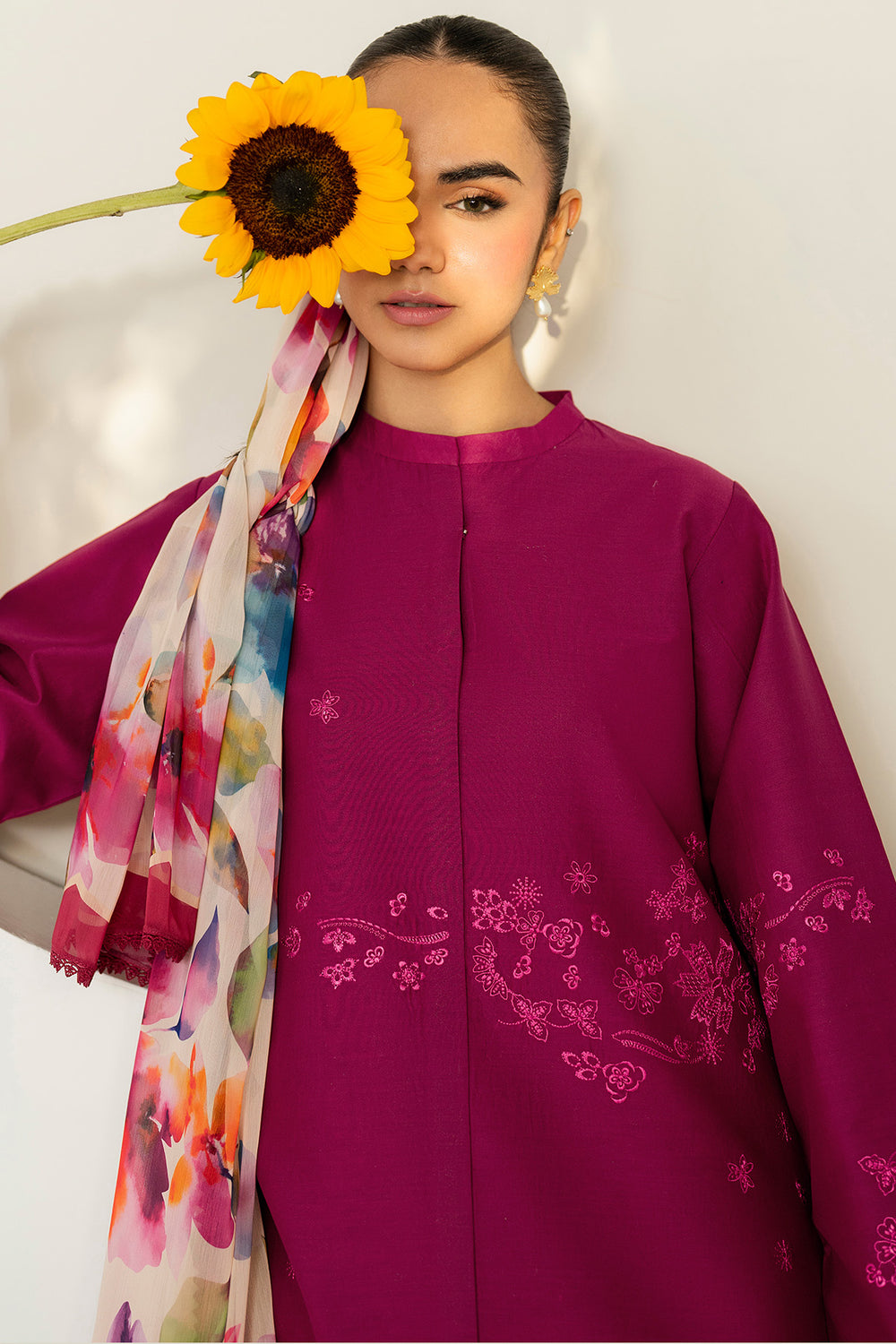 Farasha | Thread Lines Embroidered | Fuchsia Fern by Farasha - Designer Dress  - Type : Ladies Clothes - Available at Libayah - 100% Original 