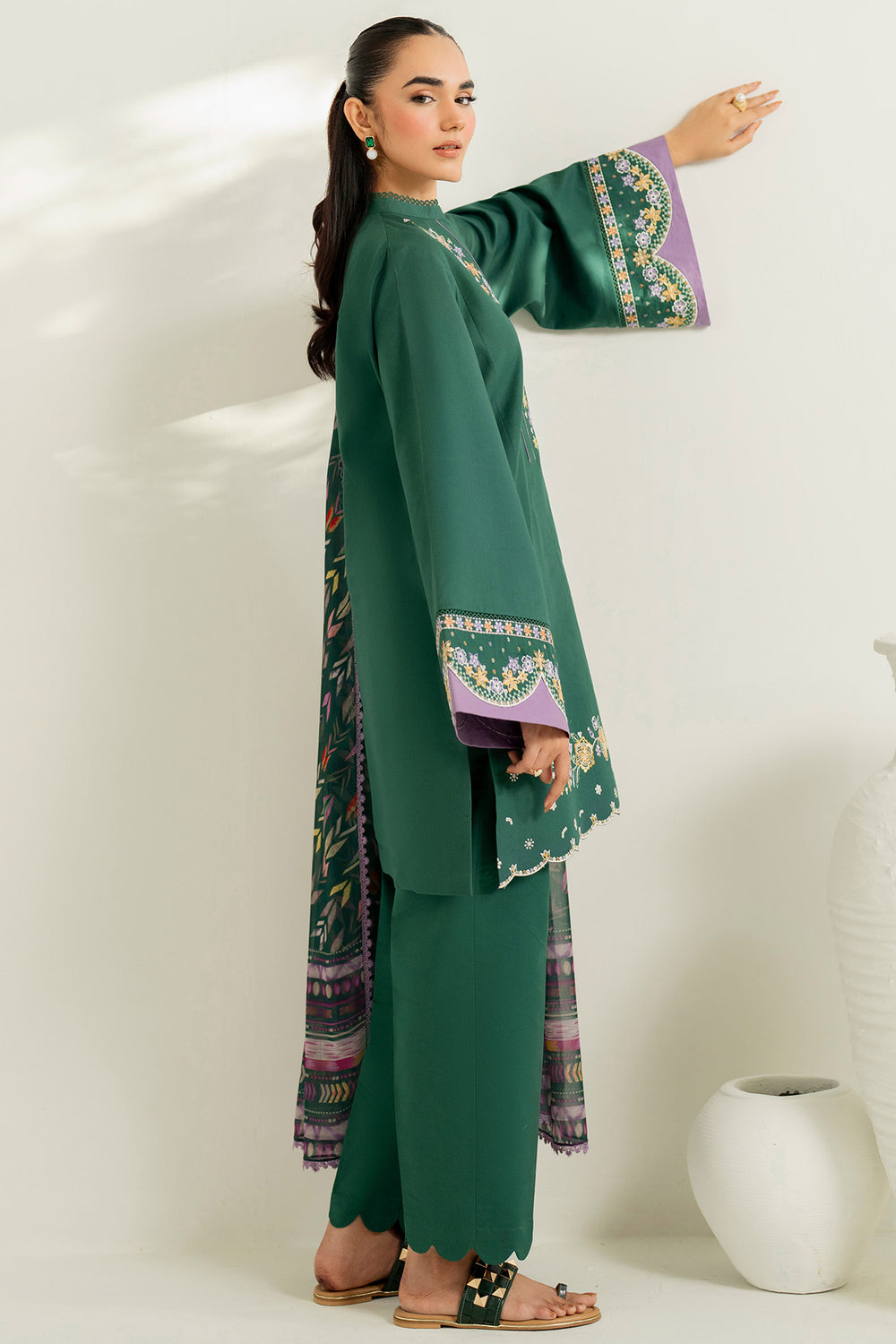 Farasha | Thread Lines Embroidered | Deep Pine by Farasha - Designer Dress  - Type : Ladies Clothes - Available at Libayah - 100% Original 