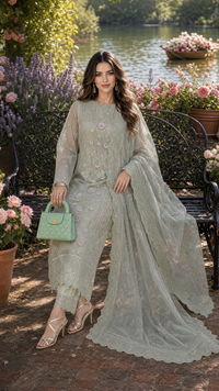 Saadia Asad | Nooriyah Luxury Chiffon | D1 - Pistachio Mist by Saadia Asad - Designer Dress  - Type : Ladies Clothes - Available at Libayah - 100% Original 