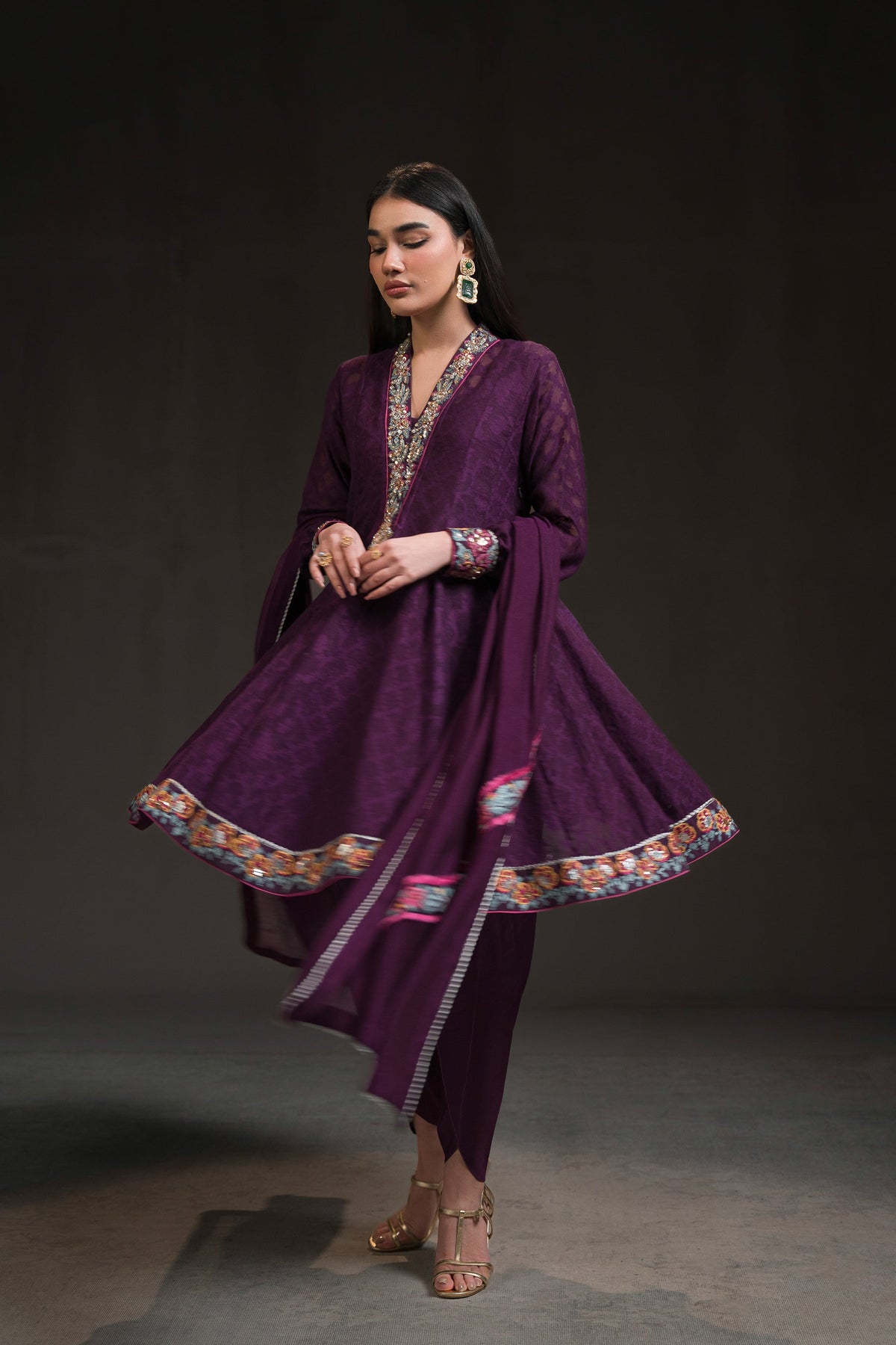 Ammara Khan | Glitz Luxury Pret 24 | DEEP PURPLE PEPLUM KALIDAR (D-18) by Ammara Khan - Designer Dress - Type: Ladies Clothes - Available at Libayah - 100% Original
