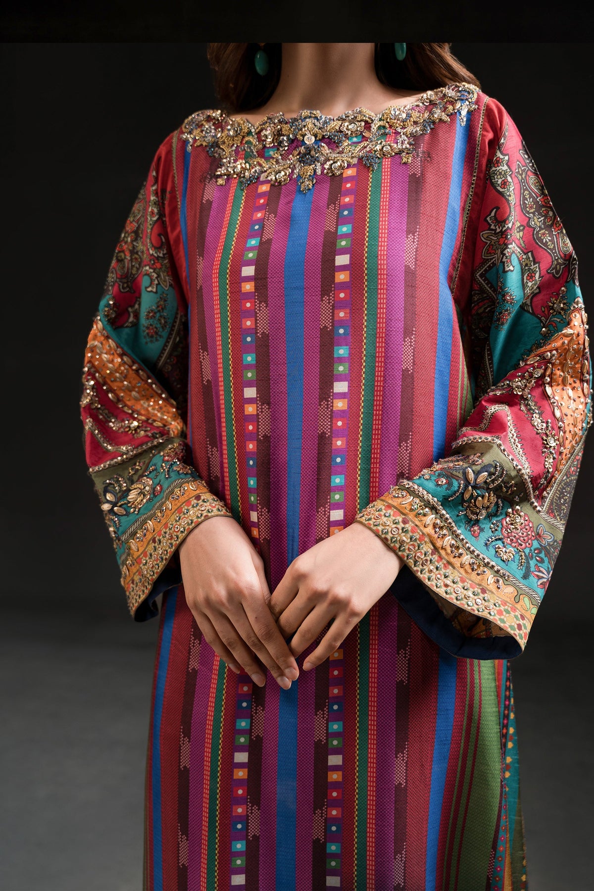 Ammara Khan | Glitz Luxury Pret 24 | MAGENTA RAINBOW TUNIC SET (D-10) by Ammara Khan - Designer Dress - Type: Ladies Clothes - Available at Libayah - 100% Original