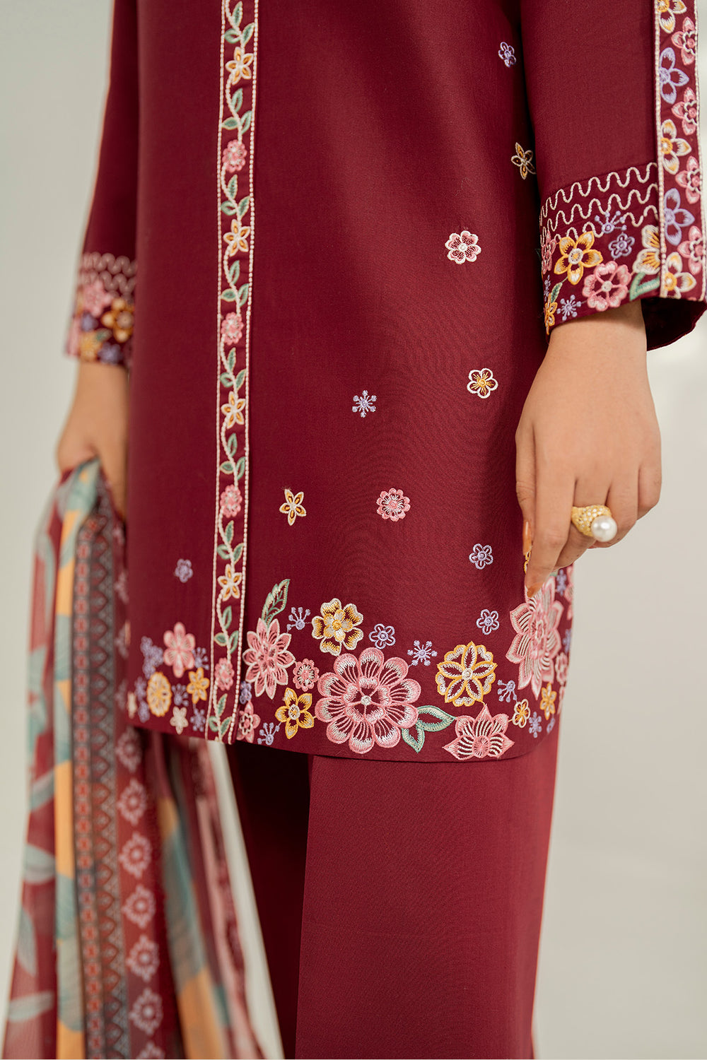 Farasha | Thread Lines Embroidered | Maroon Muse by Farasha - Designer Dress  - Type : Ladies Clothes - Available at Libayah - 100% Original 