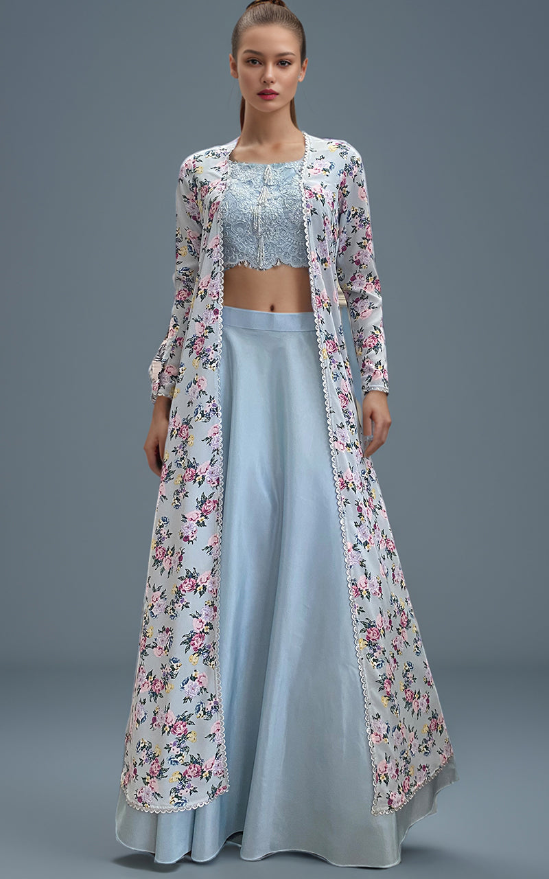 Threads and Motifs | Formal Dresses 25 | Embroidered Blouse With Skirt And Printed Jacket by Threads and Motifs - Designer Dress  - Type : Ladies Clothes - Available at Libayah - 100% Original 