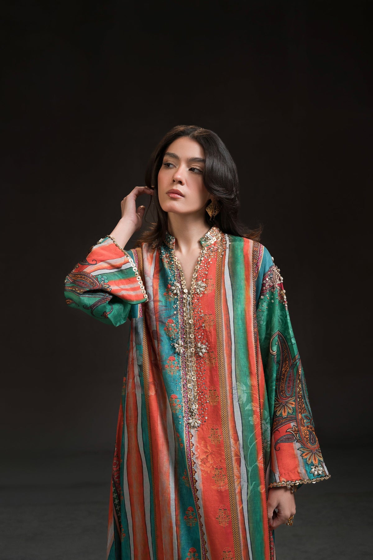 Ammara Khan | Glitz Luxury Pret 24 | MULTI COLOUR BURST KAFTAN (D-09) by Ammara Khan - Designer Dress - Type: Ladies Clothes - Available at Libayah - 100% Original