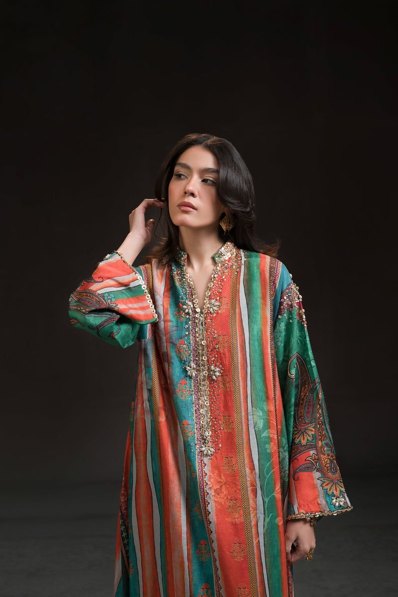 Ammara Khan | Glitz Luxury Pret 24 | MULTI COLOUR BURST KAFTAN (D-09) by Ammara Khan - Designer Dress - Type: Ladies Clothes - Available at Libayah - 100% Original