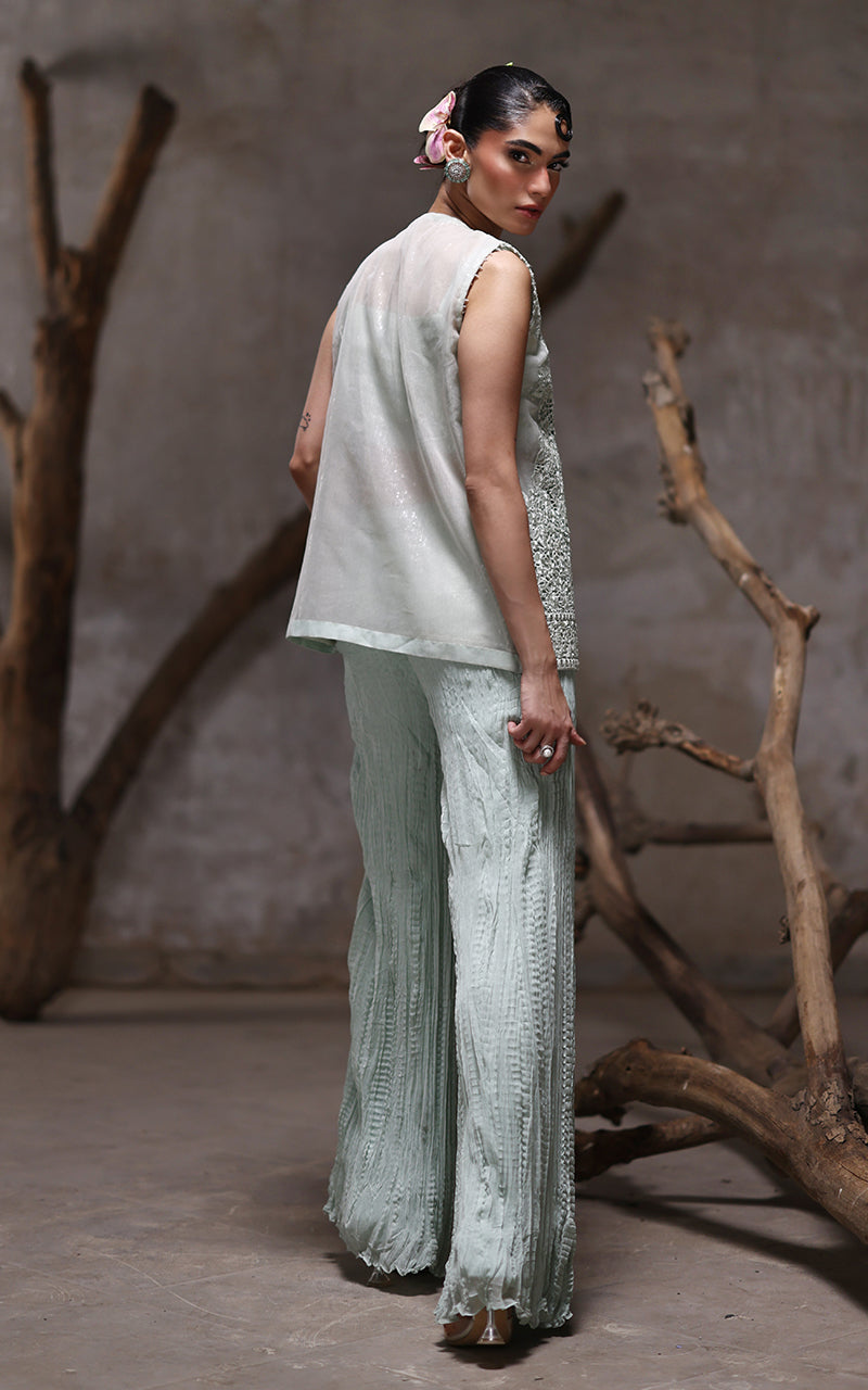 Threads and Motifs | Formal Dresses 25 | Organza Embroidered Jacket With Crushed Trouser by Threads and Motifs - Designer Dress  - Type : Ladies Clothes - Available at Libayah - 100% Original 