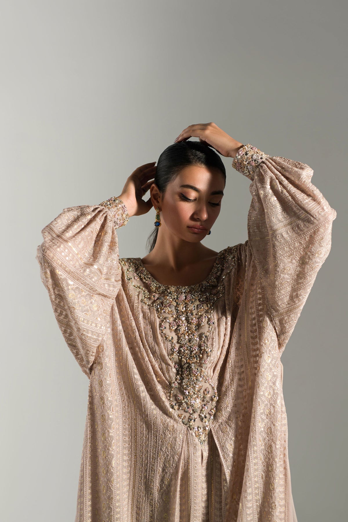 Ammara Khan | Lily Luxury Formals 24 | NUDE ROSE KAFTAN (D-06) by Ammara Khan - Designer Dress - Type: Ladies Clothes - Available at Libayah - 100% Original