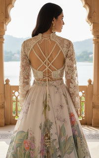 Threads and Motifs | Formal Outfits | Blouse With Jacket And Printed Lehenga