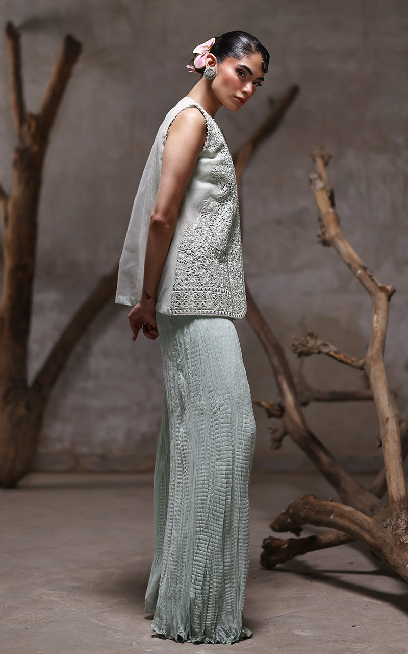 Threads and Motifs | Formal Dresses 25 | Organza Embroidered Jacket With Crushed Trouser by Threads and Motifs - Designer Dress  - Type : Ladies Clothes - Available at Libayah - 100% Original 