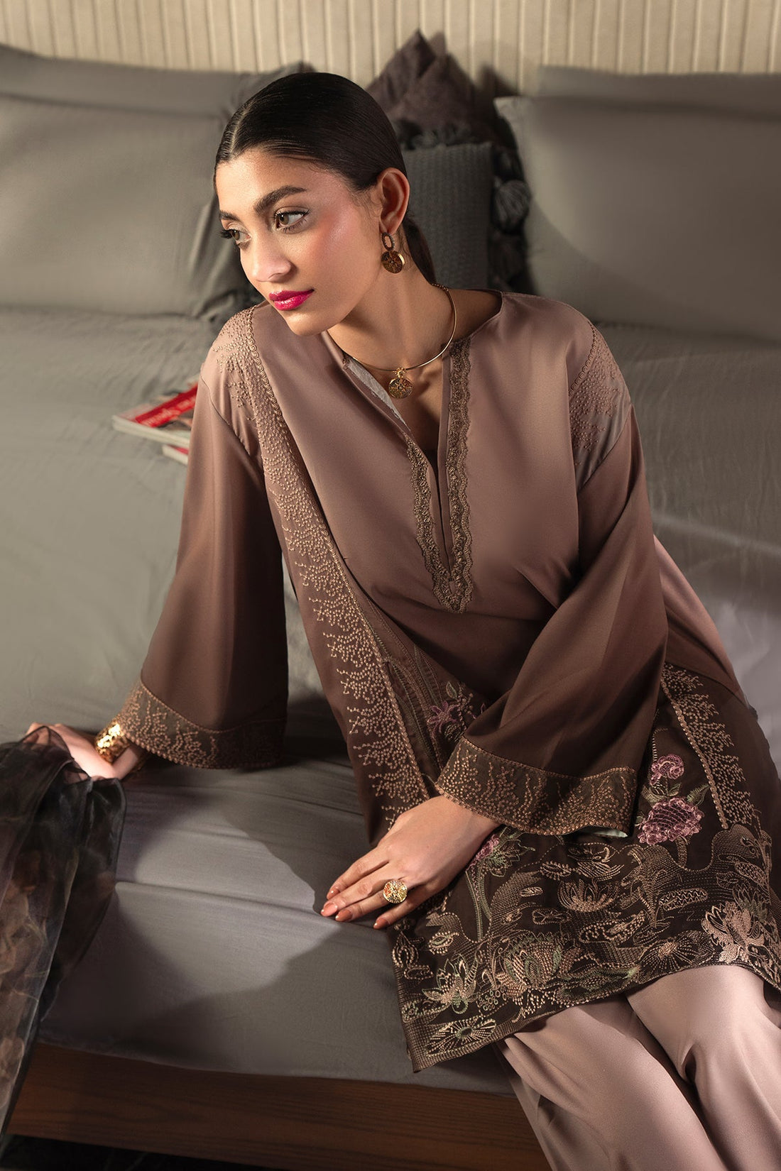 Erum Khan | Eid Edit 25 | Mocha Muse by Erum Khan - Designer Dress - Type: Ladies Clothes - Available at Libayah - 100% Original