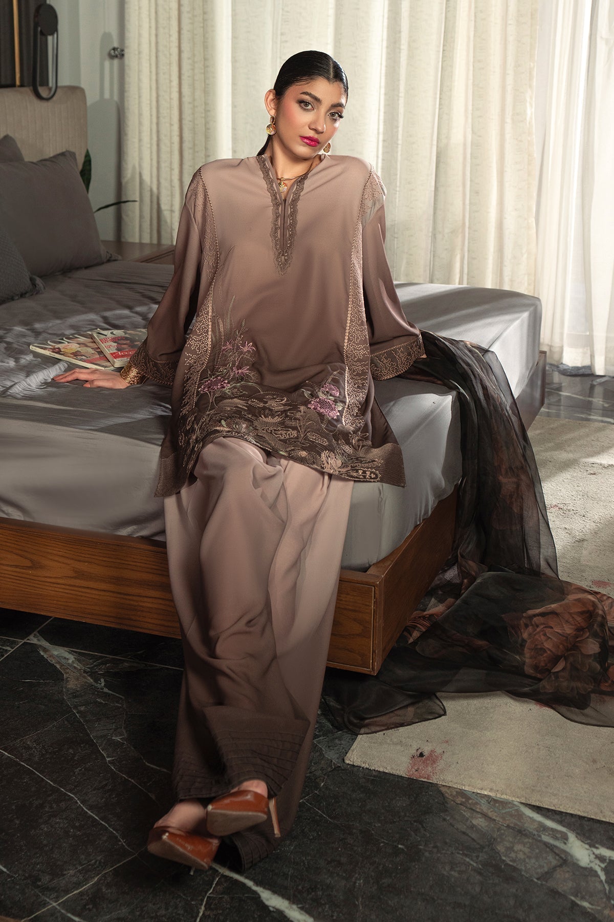 Erum Khan | Eid Edit 25 | Mocha Muse by Erum Khan - Designer Dress - Type: Ladies Clothes - Available at Libayah - 100% Original