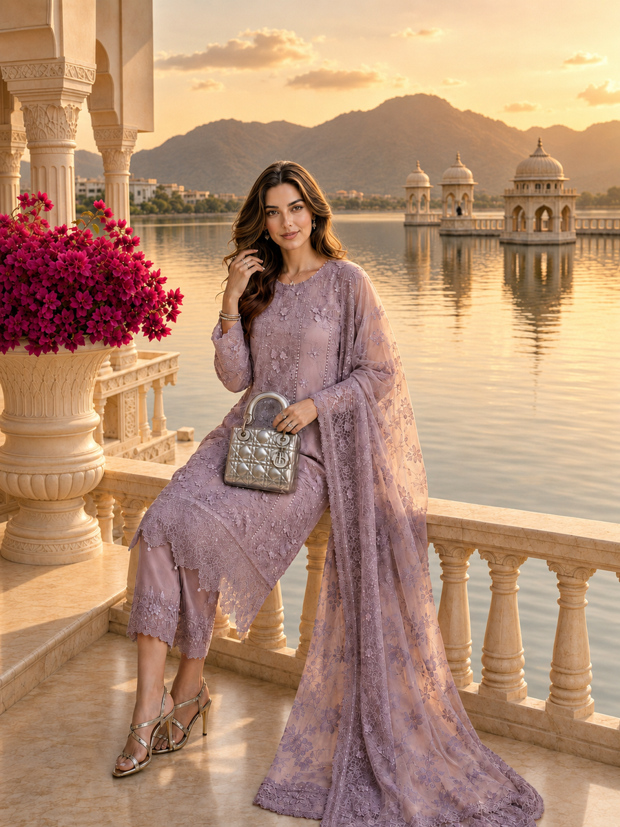 Saadia Asad | Nooriyah Luxury Chiffon | D6 - Vintage Mauve by Saadia Asad - Designer Dress  - Type : Ladies Clothes - Available at Libayah - 100% Original 