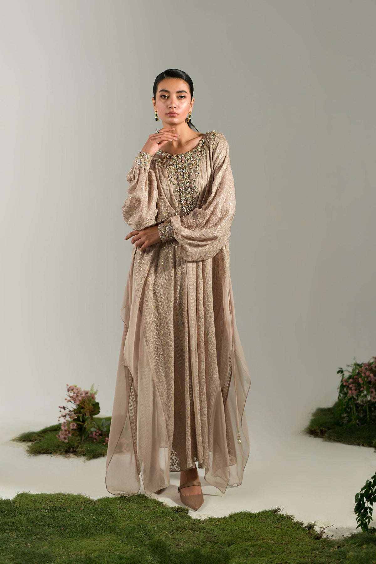 Ammara Khan | Lily Luxury Formals 24 | NUDE ROSE KAFTAN (D-06) by Ammara Khan - Designer Dress - Type: Ladies Clothes - Available at Libayah - 100% Original