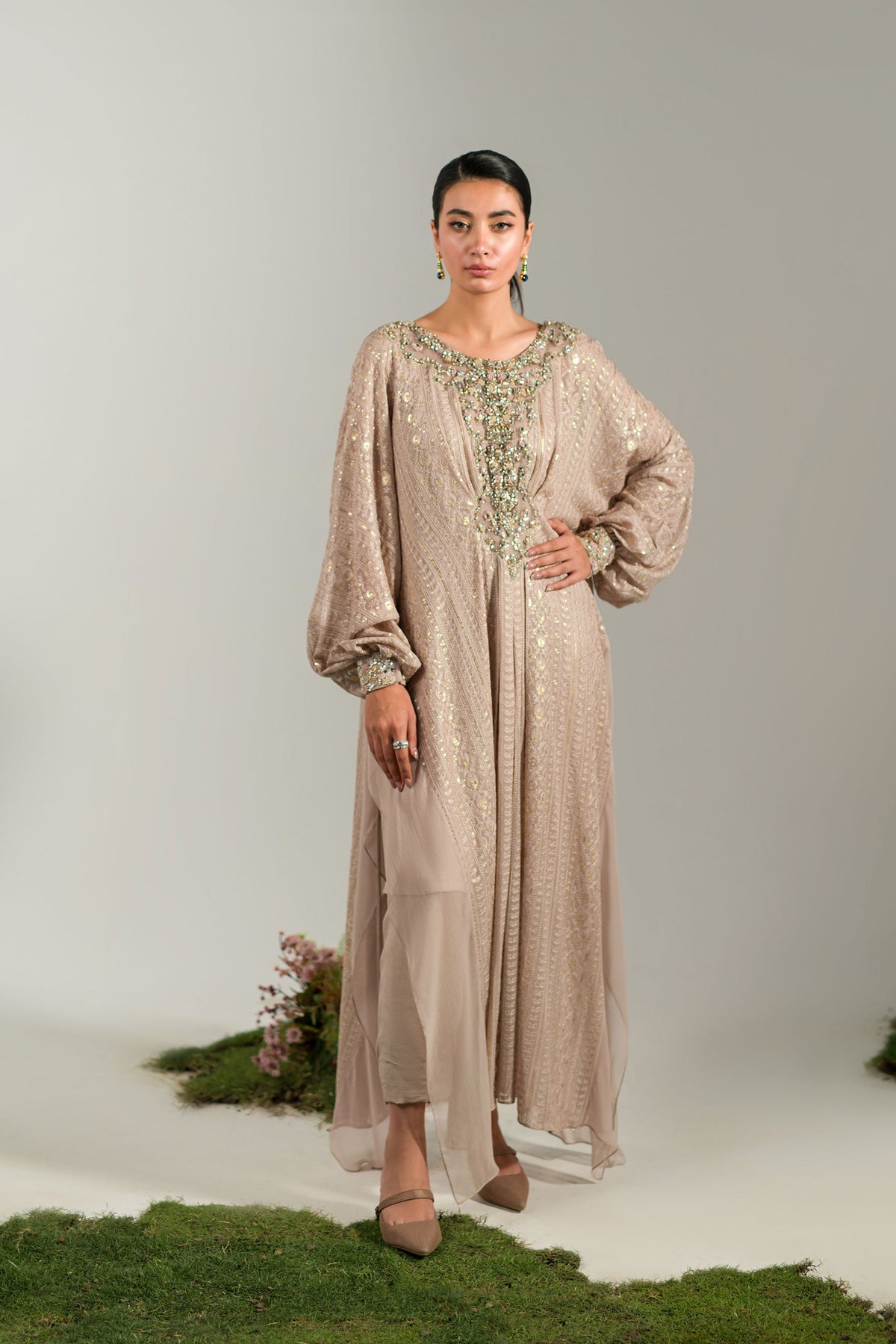 Ammara Khan | Lily Luxury Formals 24 | NUDE ROSE KAFTAN (D-06) by Ammara Khan - Designer Dress - Type: Ladies Clothes - Available at Libayah - 100% Original