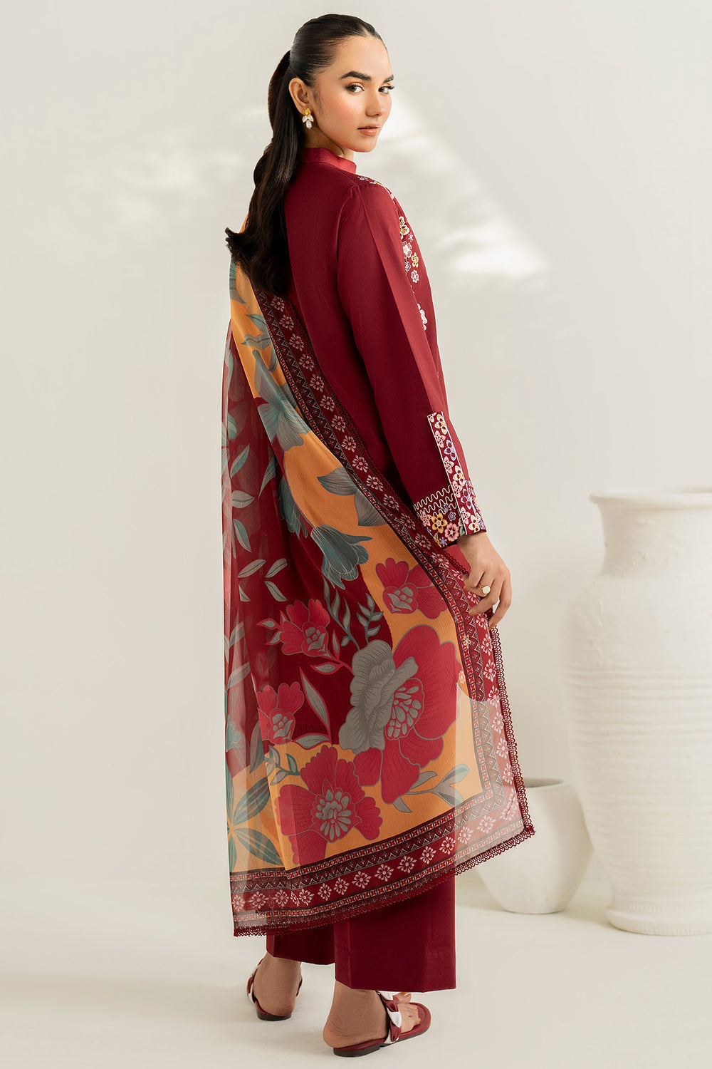Farasha | Thread Lines Embroidered | Maroon Muse by Farasha - Designer Dress  - Type : Ladies Clothes - Available at Libayah - 100% Original 